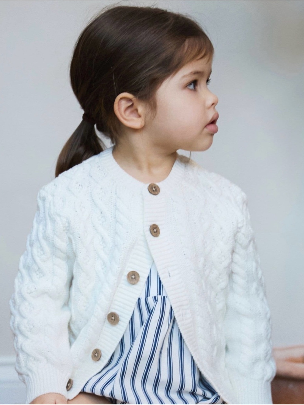 Mini Boden Cream Cable Knit Cardigan with Pink Trim
